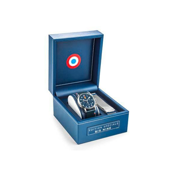 Montre homme quartz argenté cuir bleu Patrouille De France