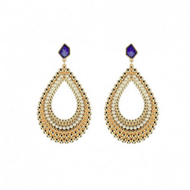 Boucles d’Oreilles Femme Or GEORGETTES Gouttes Girafe perlé laque bleue