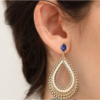 Boucles d’Oreilles Femme Or GEORGETTES Gouttes Girafe perlé laque bleue