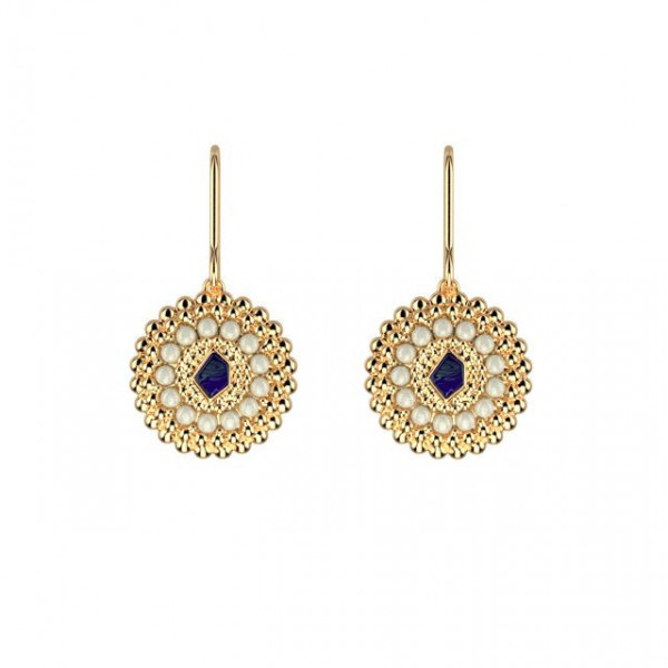 Boucles d’Oreilles Femme Or GEORGETTES dormeuses Girafe perlé laque bleue
