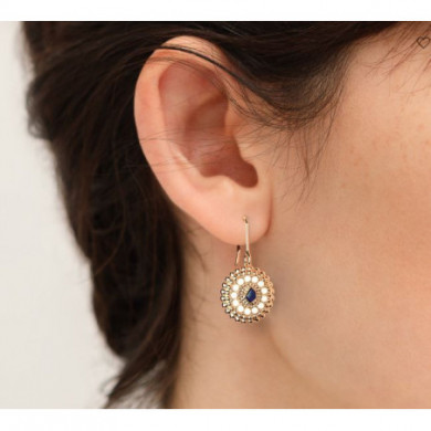 Boucles d’Oreilles Femme Or GEORGETTES dormeuses Girafe perlé laque bleue