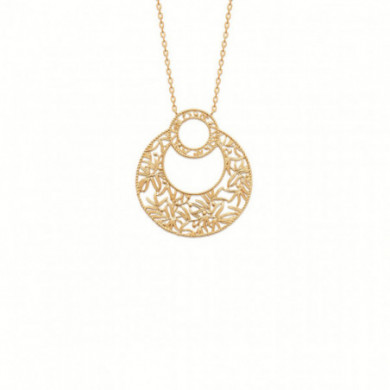Collier plaqué or double cercle floral plat ajouré