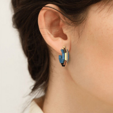 Boucles d’Oreilles Femme Or GEORGETTES Graphique bleu