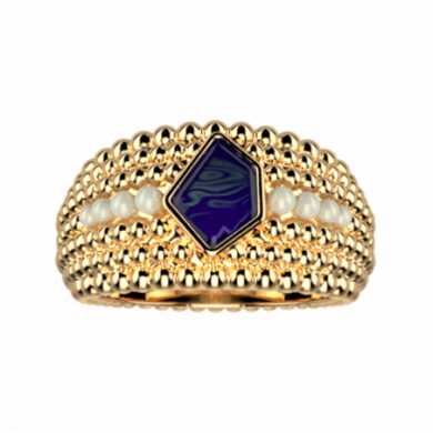 Bague Femme Or GEORGETTES Girafe perlé laque bleu marine