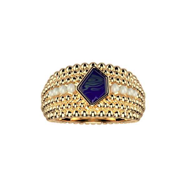 Bague Femme Or GEORGETTES Girafe perlé laque bleu marine