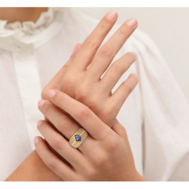 Bague Femme Or GEORGETTES Girafe perlé laque bleu marine