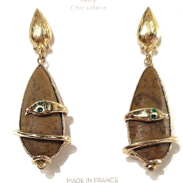 Boucles d’oreilles or pierre marron GAS Bijoux serpent