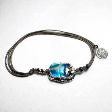 Bracelet femme argent cordon taupe GAS Email bleu