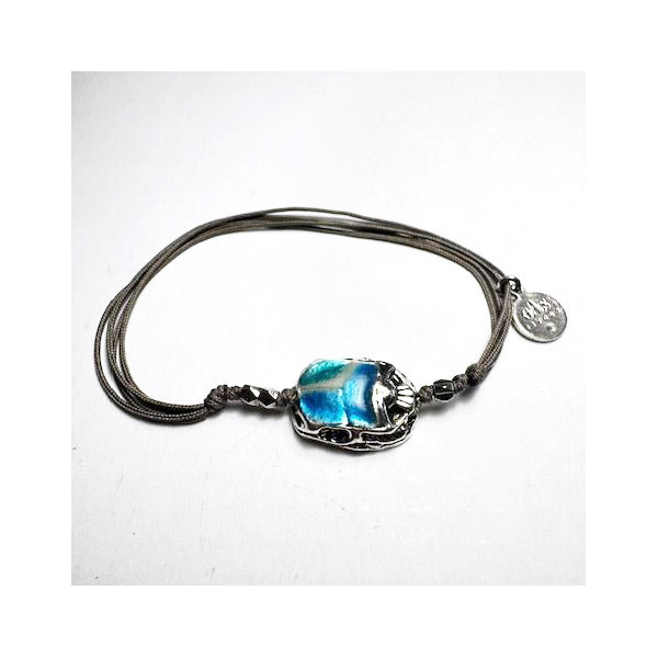 Bracelet femme argent cordon taupe GAS Email bleu