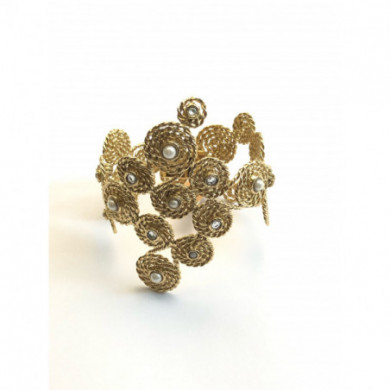 Bracelet femme or manchette perles blanche et strass GAS Mistral