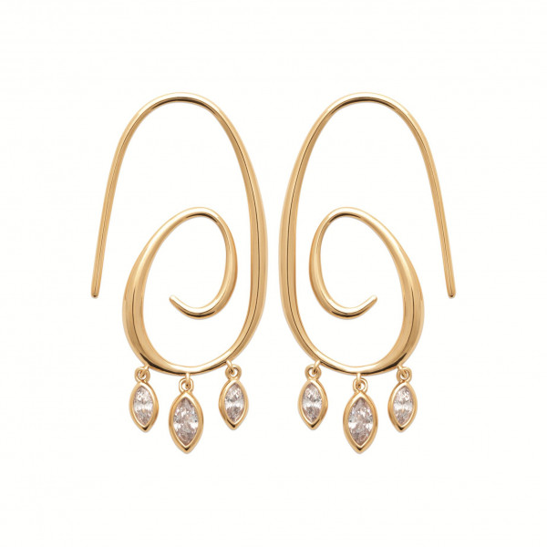 Boucles d’oreilles or femme spirale pierres blanches