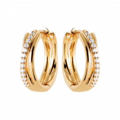 Créoles or femme anneaux croisé pierres blanches