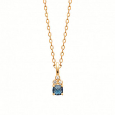 Collier or femme pendentif pierre bleu