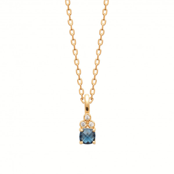 Collier or femme pendentif pierre bleu