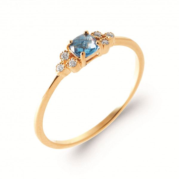 Bague or femme pierre bleu